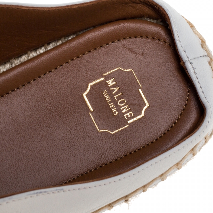 Pre Owned Malone Souliers White/Brown Leather Sienna Espadrille Mules Size 39