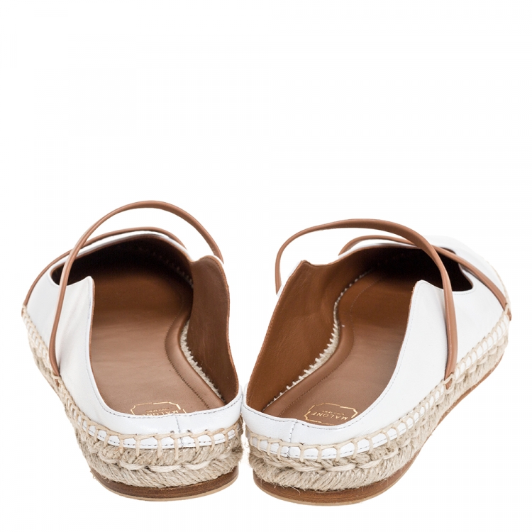 Pre Owned Malone Souliers White/Brown Leather Sienna Espadrille Mules Size 39