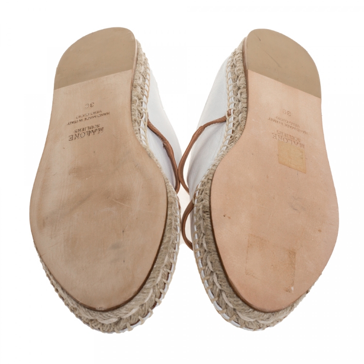 Pre Owned Malone Souliers White/Brown Leather Sienna Espadrille Mules Size 39