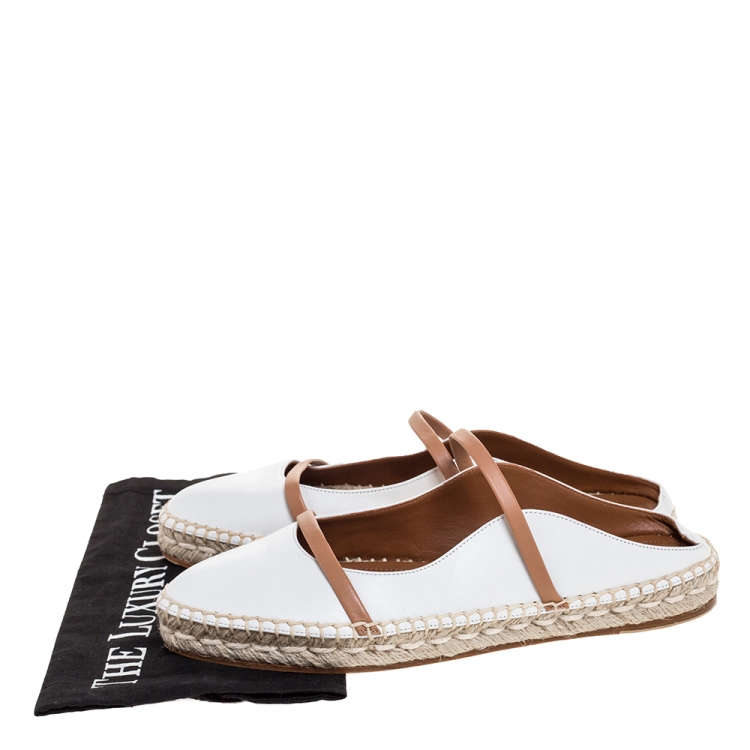 Pre Owned Malone Souliers White/Brown Leather Sienna Espadrille Mules Size 39