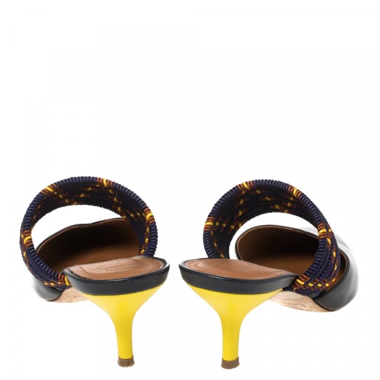 Pre Owned Malone Souliers Black/Purple Patent Leather and Chord Maisie Kitten-Heel Sandals Size 39