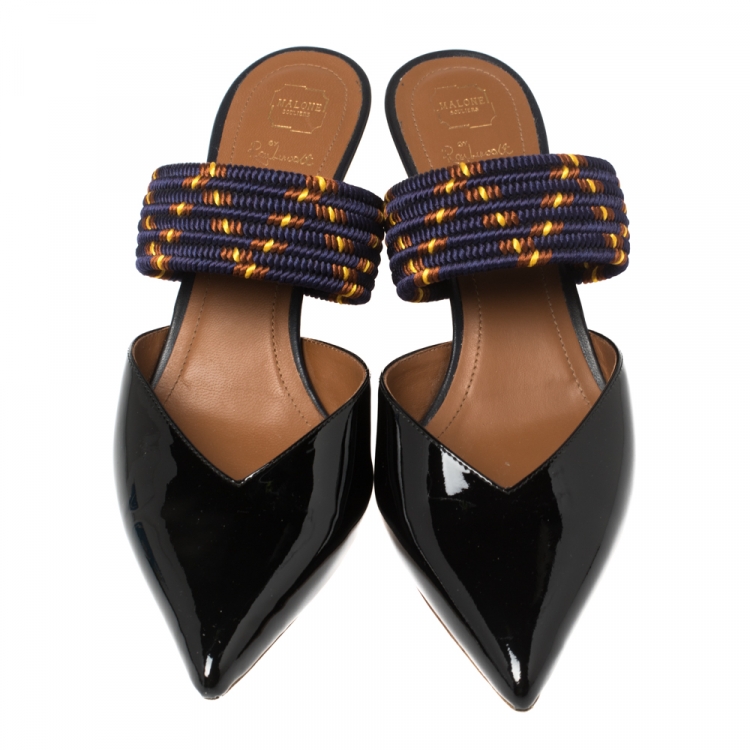 Pre Owned Malone Souliers Black/Purple Patent Leather and Chord Maisie Kitten-Heel Sandals Size 39