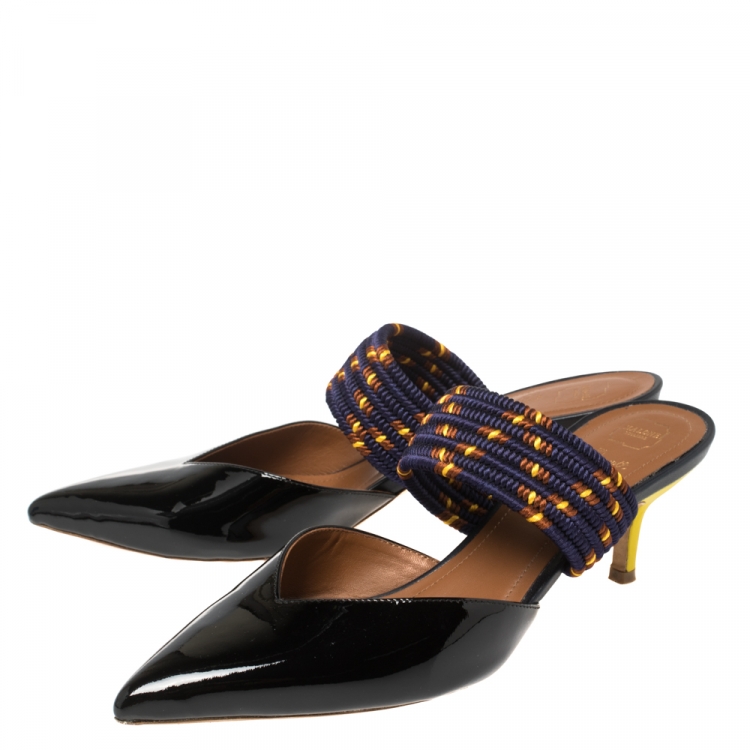 Pre Owned Malone Souliers Black/Purple Patent Leather and Chord Maisie Kitten-Heel Sandals Size 39