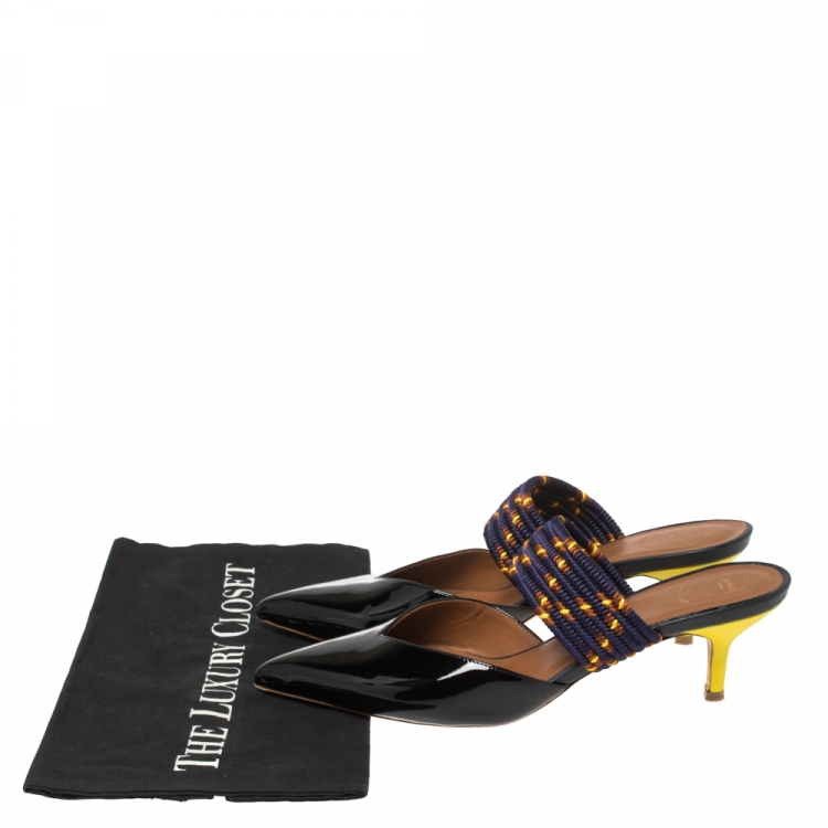 Pre Owned Malone Souliers Black/Purple Patent Leather and Chord Maisie Kitten-Heel Sandals Size 39