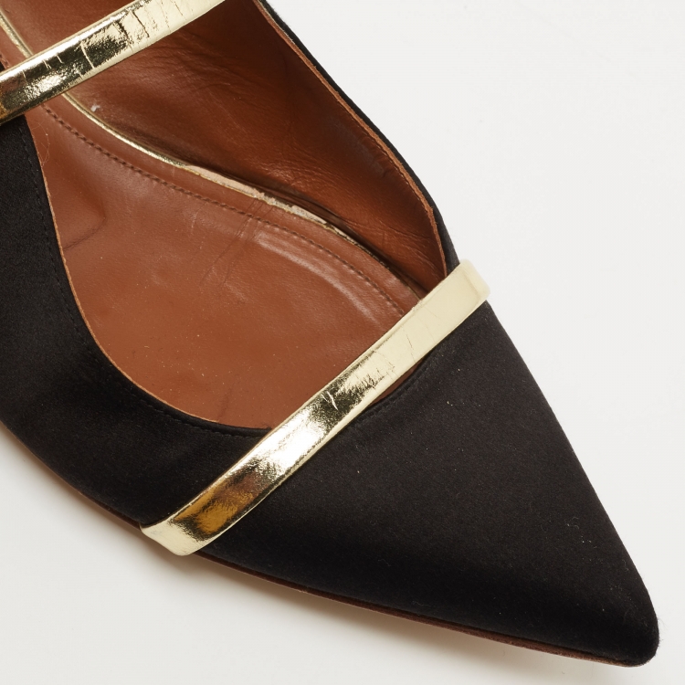 Pre Owned Malone Souliers Black Satin Maureen Flat Mules Size 37