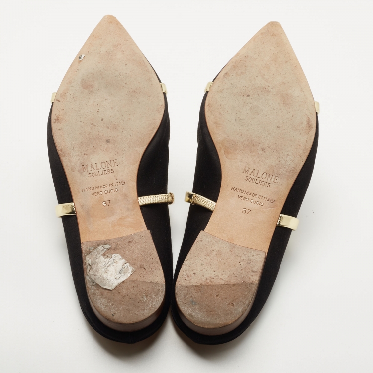Pre Owned Malone Souliers Black Satin Maureen Flat Mules Size 37