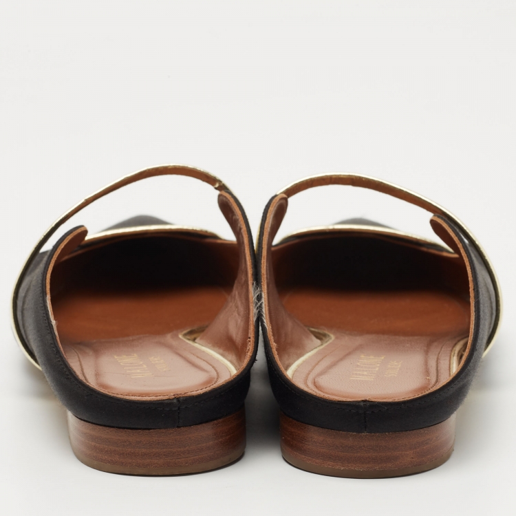 Pre Owned Malone Souliers Black Satin Maureen Flat Mules Size 37