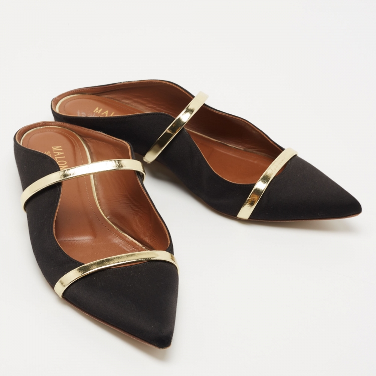Pre Owned Malone Souliers Black Satin Maureen Flat Mules Size 37