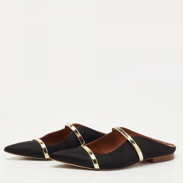 Pre Owned Malone Souliers Black Satin Maureen Flat Mules Size 37
