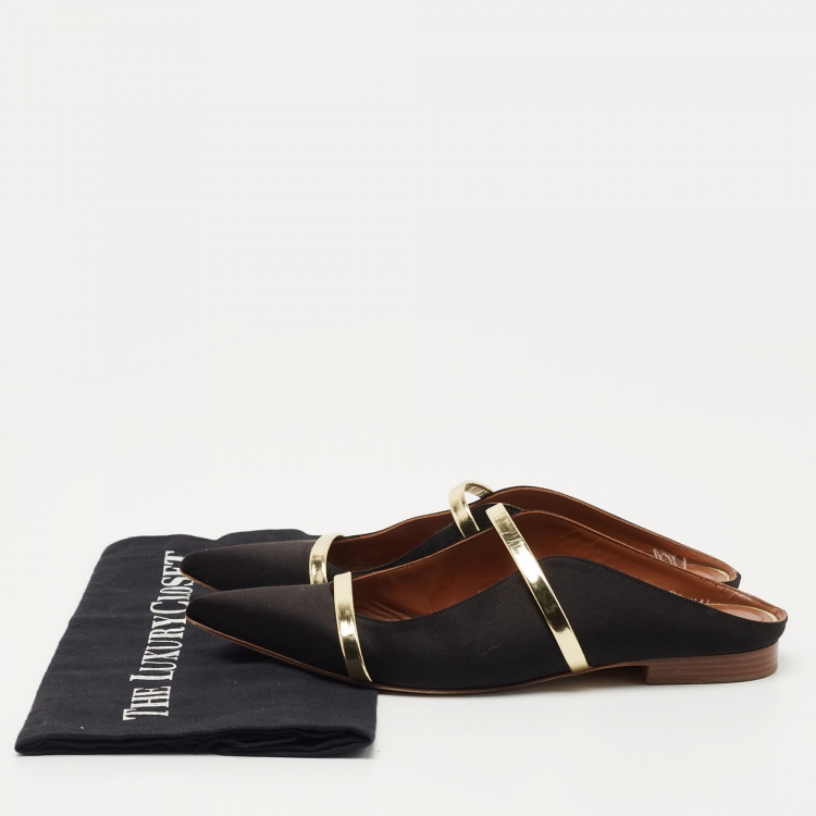 Pre Owned Malone Souliers Black Satin Maureen Flat Mules Size 37