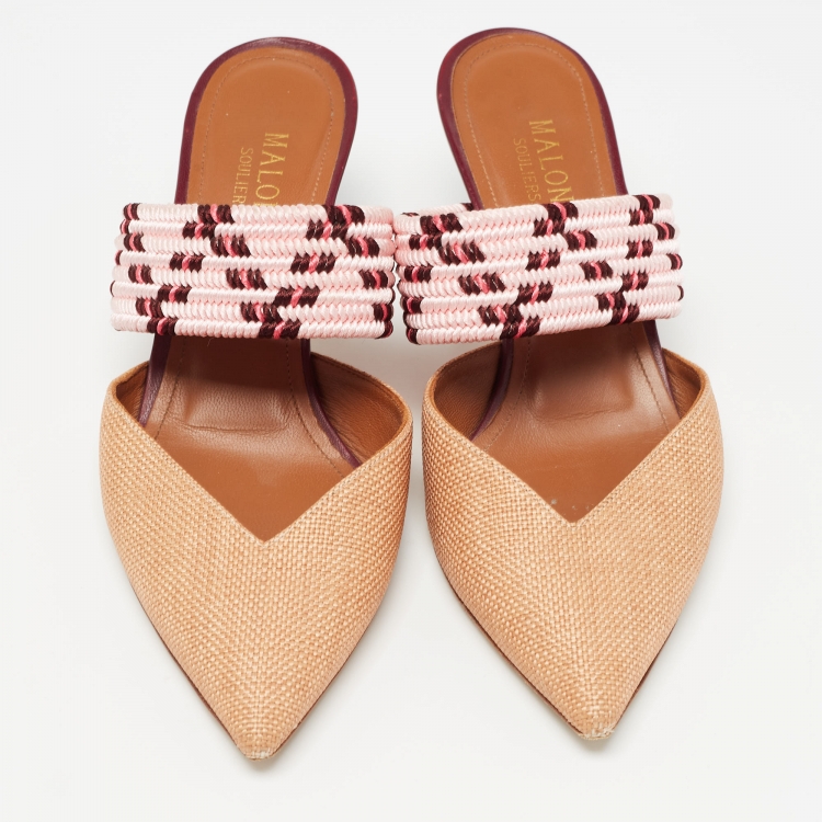 Pre Owned Malone Souliers Beige Raffia Maisie Mules Size 36.5