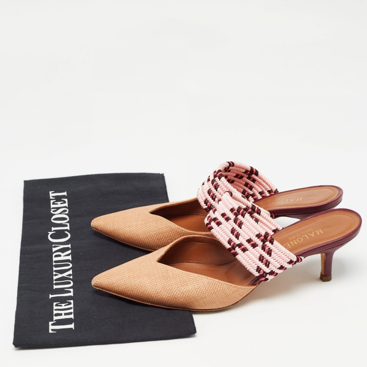 Pre Owned Malone Souliers Beige Raffia Maisie Mules Size 36.5