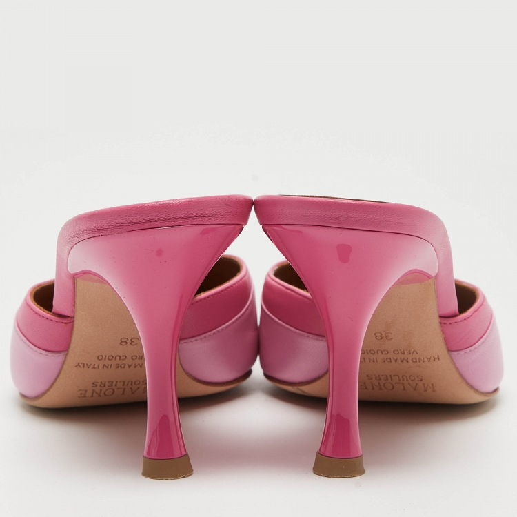 Pre Owned Malone Souliers Pink Leather Mules  Size 38  