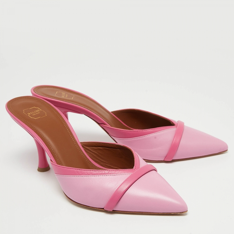 Pre Owned Malone Souliers Pink Leather Mules  Size 38  