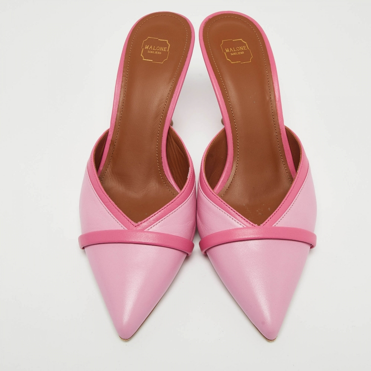 Pre Owned Malone Souliers Pink Leather Mules  Size 38  