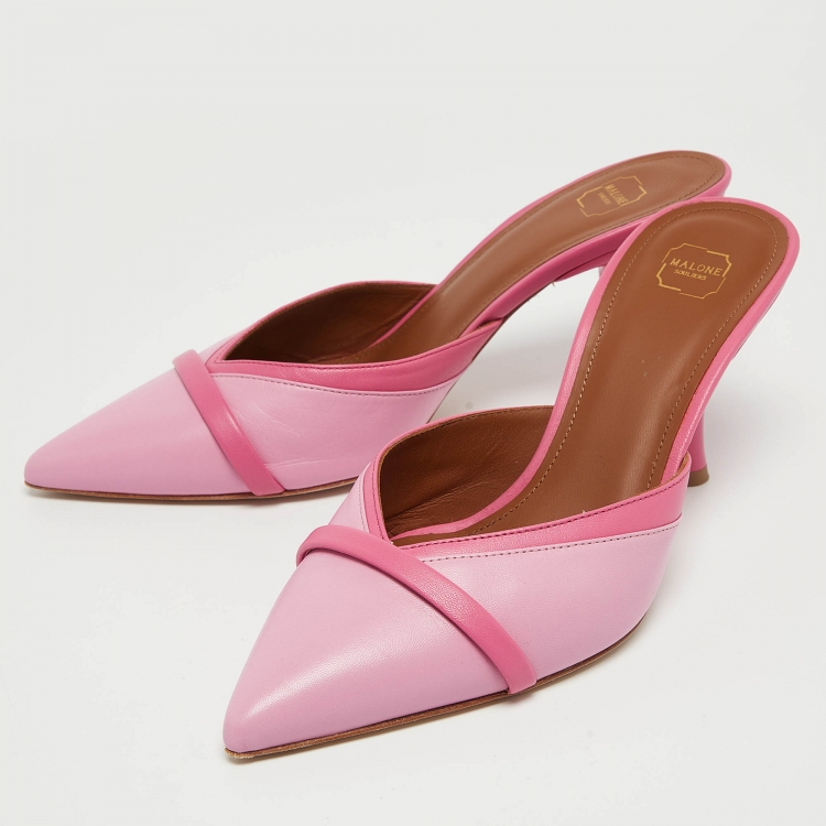 Pre Owned Malone Souliers Pink Leather Mules  Size 38  