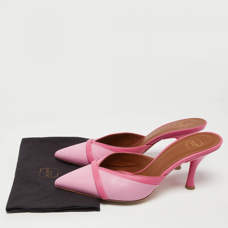 Pre Owned Malone Souliers Pink Leather Mules  Size 38  