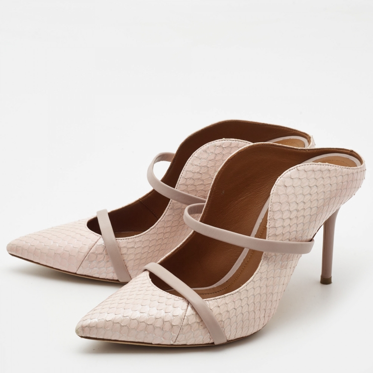Pre Owned Malone Souliers Beige Python Maureen Mules Size 37.5 