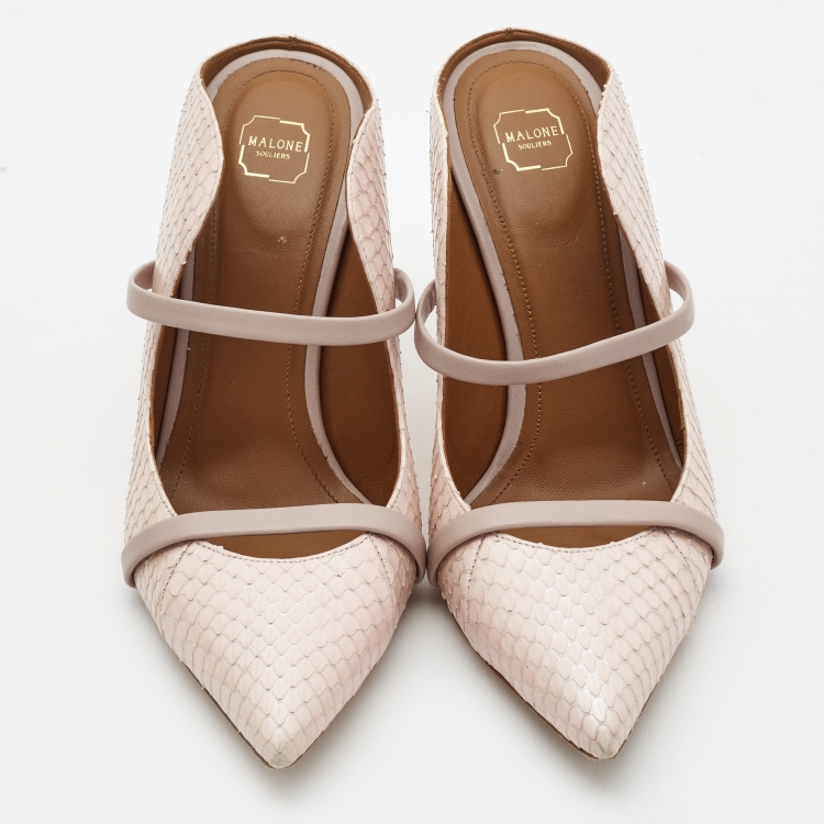 Pre Owned Malone Souliers Beige Python Maureen Mules Size 37.5 