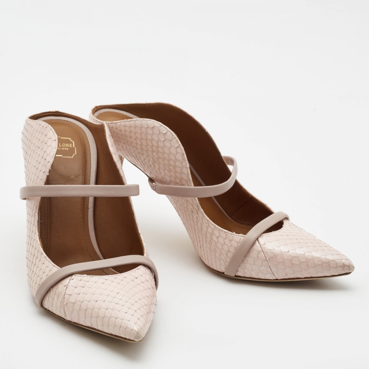 Pre Owned Malone Souliers Beige Python Maureen Mules Size 37.5 