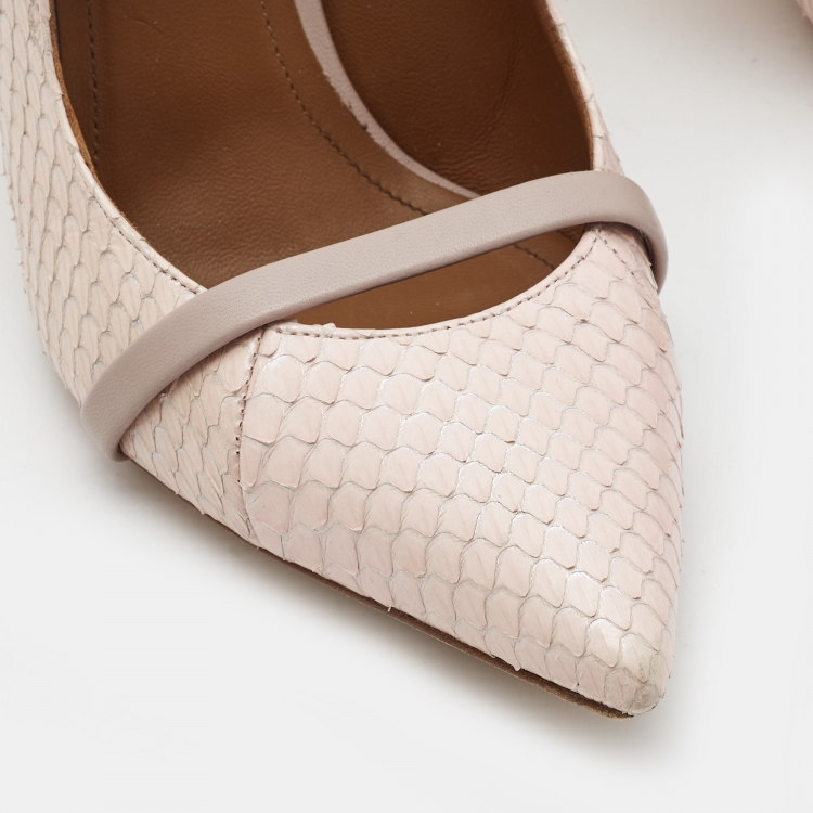 Pre Owned Malone Souliers Beige Python Maureen Mules Size 37.5 