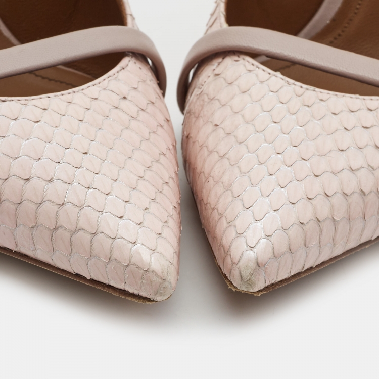Pre Owned Malone Souliers Beige Python Maureen Mules Size 37.5 