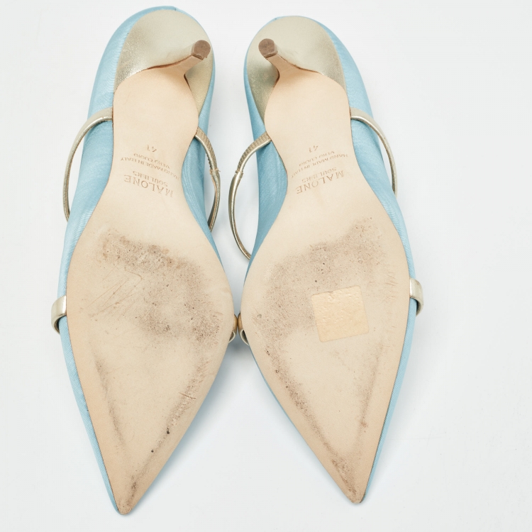 Pre Owned Malone Souliers Light Blue Fabric and Leather Maureen Heel Mules Size 41