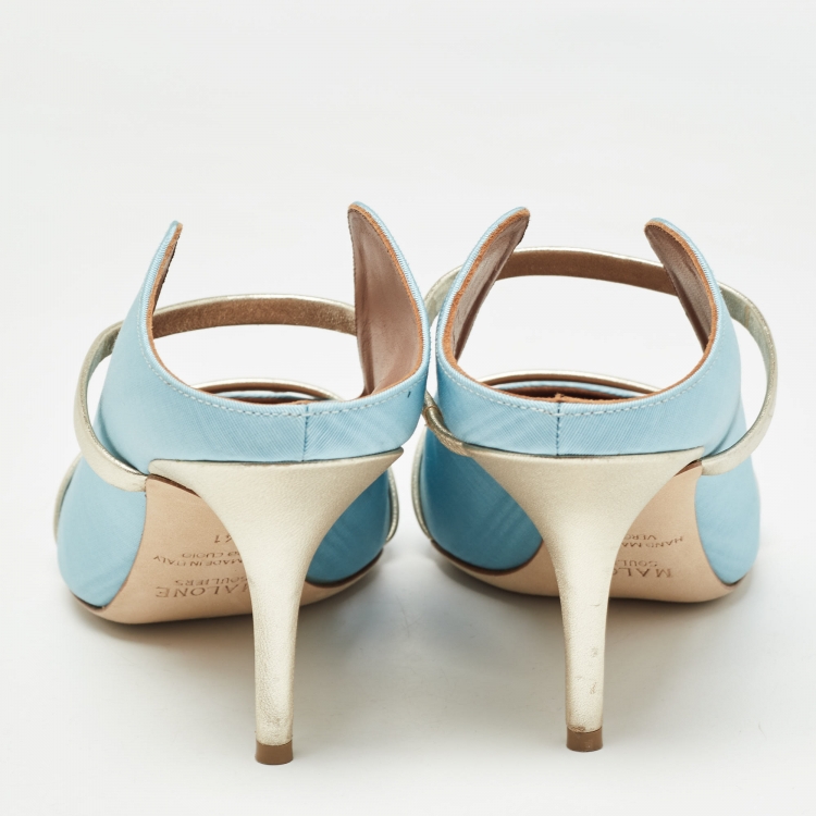 Pre Owned Malone Souliers Light Blue Fabric and Leather Maureen Heel Mules Size 41