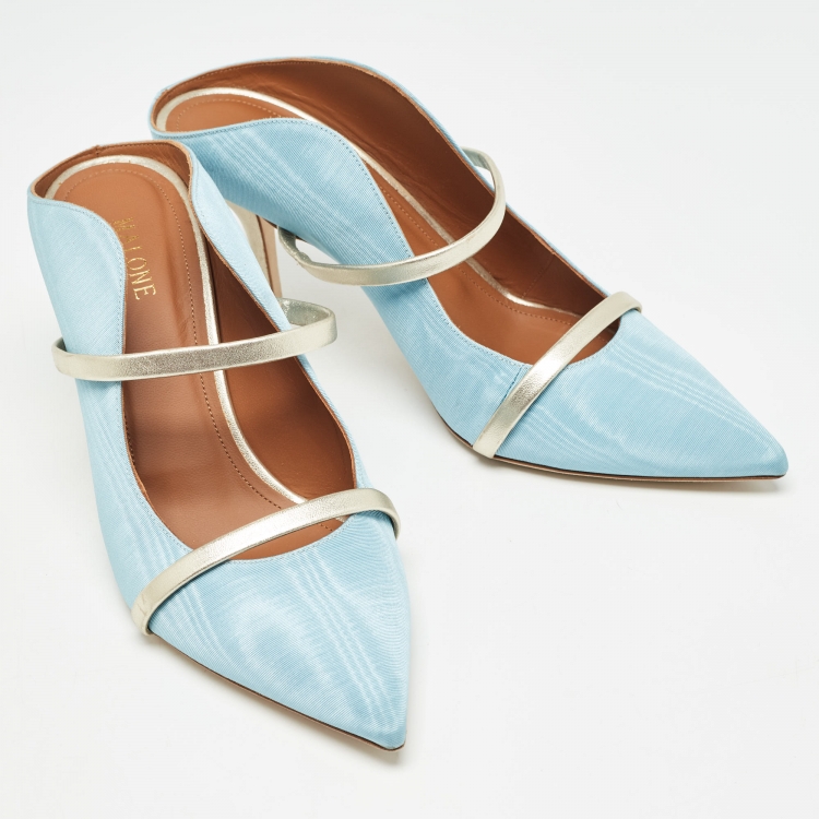 Pre Owned Malone Souliers Light Blue Fabric and Leather Maureen Heel Mules Size 41