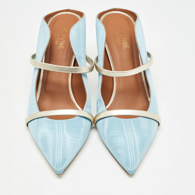 Pre Owned Malone Souliers Light Blue Fabric and Leather Maureen Heel Mules Size 41