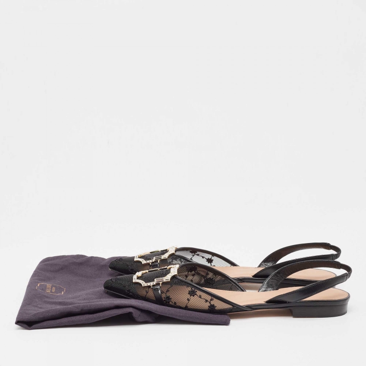 Pre Owned Malone Souliers Black Mesh Misha Slingback Flats Size 37