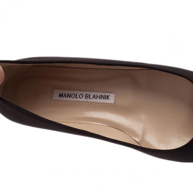 Pre Owned Manolo Blahnik Black Satin Hangisi Ballet Flats Size 38