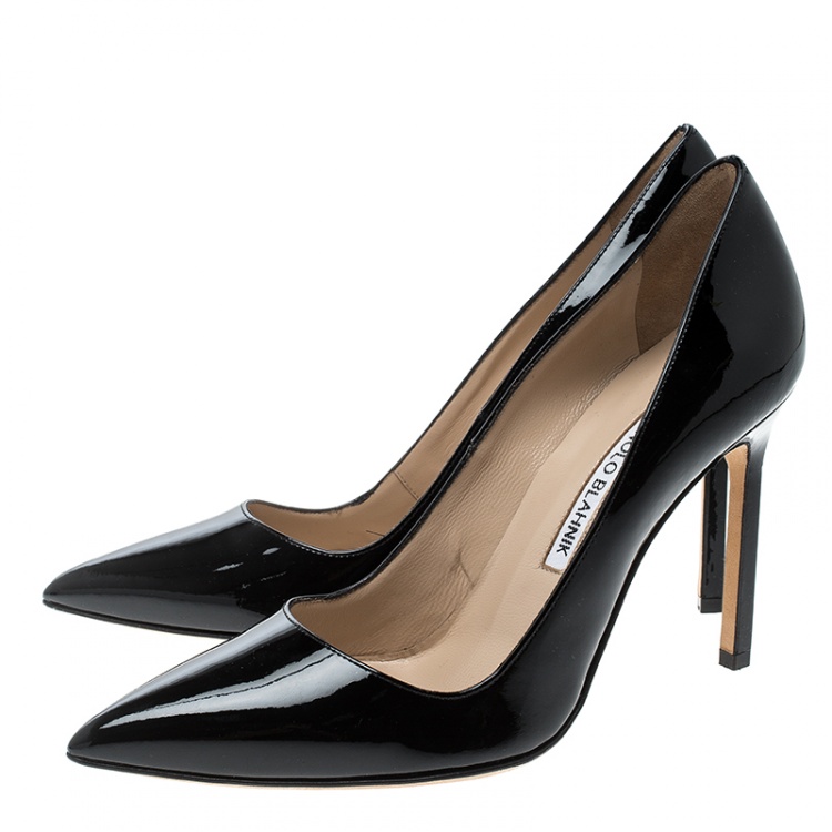 Pre Owned Manolo Blahnik Black Patent Leather BB Pointed Toe Pumps Size 36