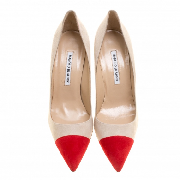 Pre Owned Manolo Blahnik Two Tone Suede Bipunta Pointed Toe Pumps Size 38