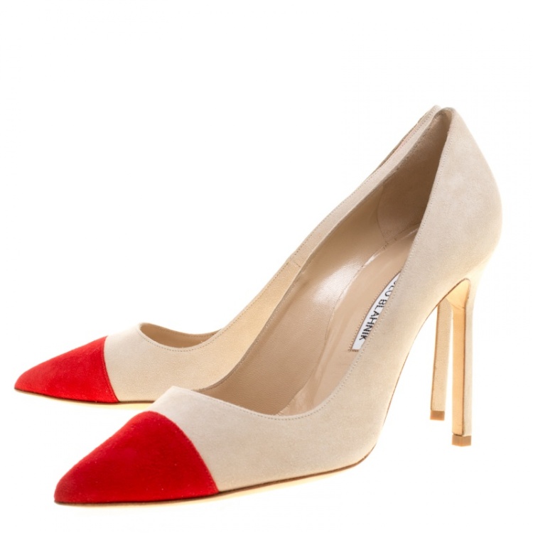 Pre Owned Manolo Blahnik Two Tone Suede Bipunta Pointed Toe Pumps Size 38