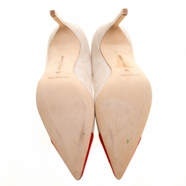 Pre Owned Manolo Blahnik Two Tone Suede Bipunta Pointed Toe Pumps Size 38