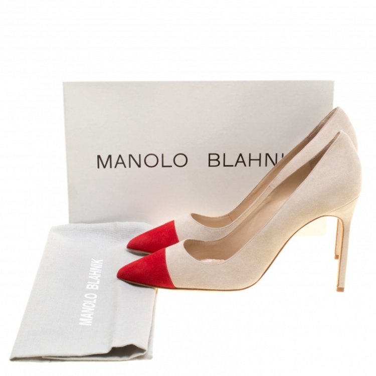 Pre Owned Manolo Blahnik Two Tone Suede Bipunta Pointed Toe Pumps Size 38