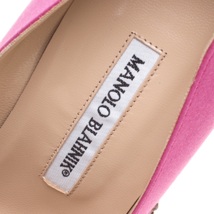 Pre Owned Manolo Blahnik Pink Satin Embellished Swan Pumps Size 38.5