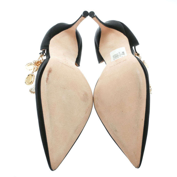 Pre Owned Manolo Blahnik Black Satin Zullin Crystal Jeweled Pointed Toe D'orsay Pumps Size 42