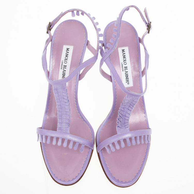 Pre Owned Manolo Blahnik Lilac Tigrata Sandals Size 39