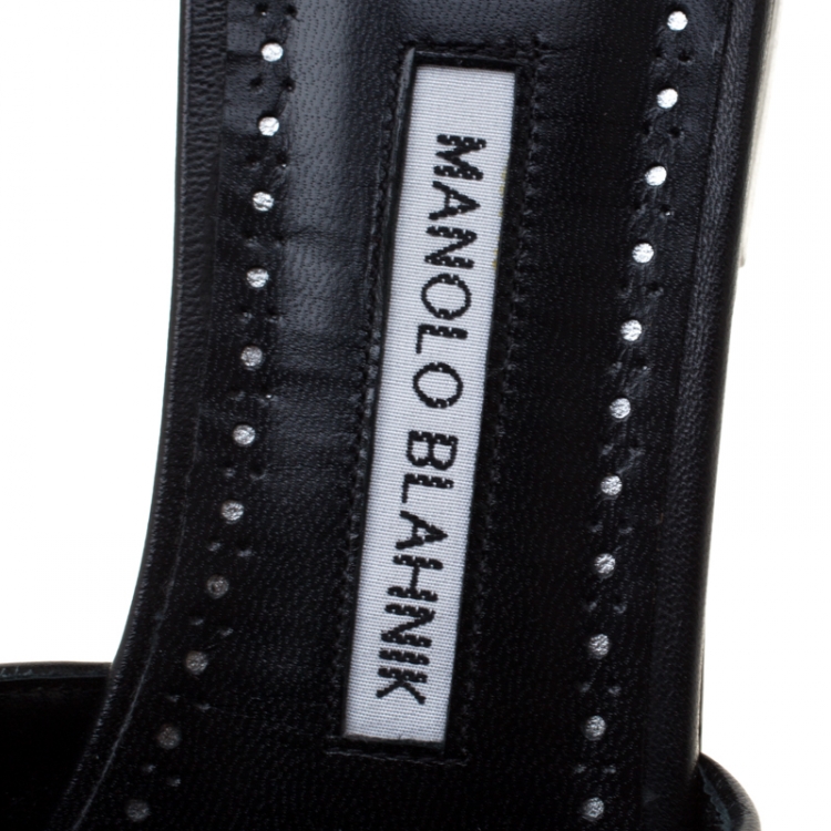 Pre Owned Manolo Blahnik Black Pony Hair Flat Slides Size 38.5