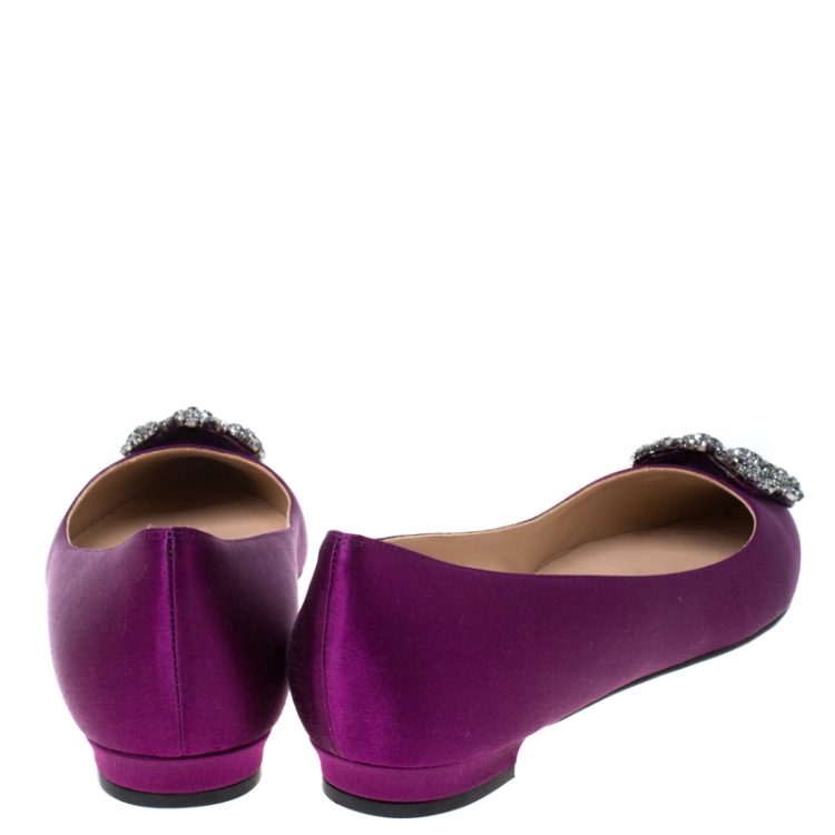 Pre Owned Manolo Blahnik Purple Satin Hangisi Ballet Flats Size 39
