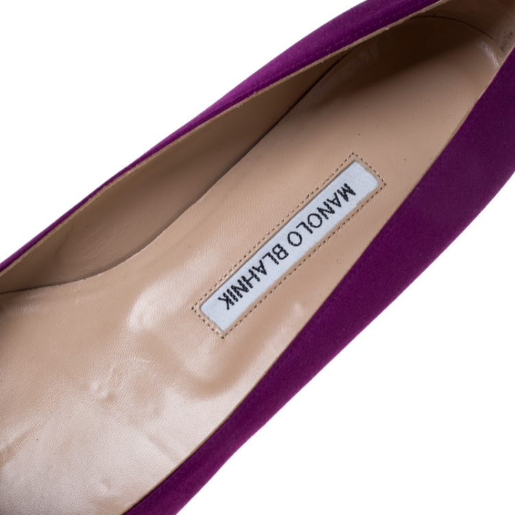 Pre Owned Manolo Blahnik Purple Satin Hangisi Ballet Flats Size 39