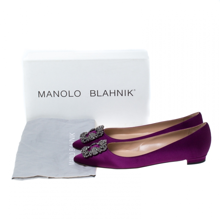 Pre Owned Manolo Blahnik Purple Satin Hangisi Ballet Flats Size 39