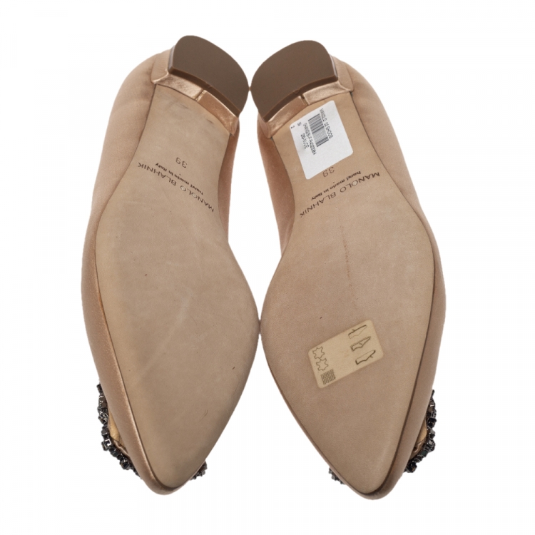 Pre Owned Manolo Blahnik Beige Satin Hangisi Ballet Flats Size 39