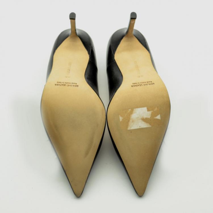 Pre Owned Manolo Blahnik Black Leather Pointed Toe Pumps Size 40
