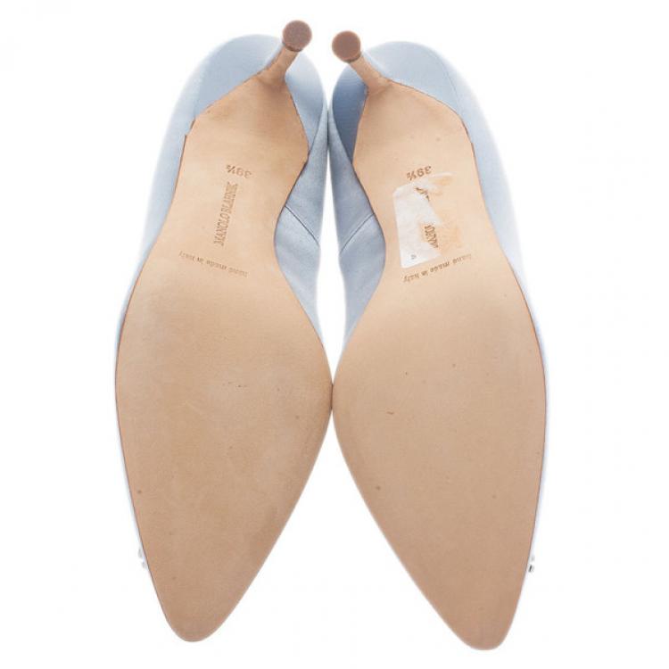 Pre Owned Manolo Blahnik Grey Satin Hangisi Embellished Pumps Size 39.5