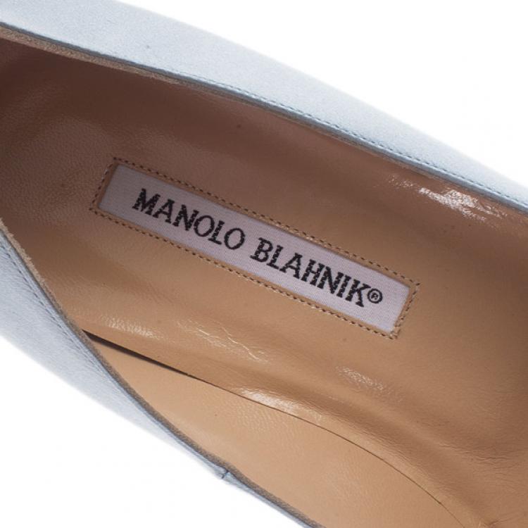 Pre Owned Manolo Blahnik Grey Satin Hangisi Embellished Pumps Size 39.5