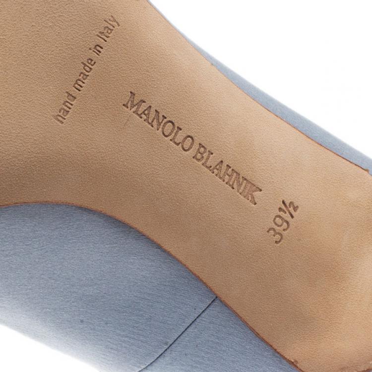 Pre Owned Manolo Blahnik Grey Satin Hangisi Embellished Pumps Size 39.5