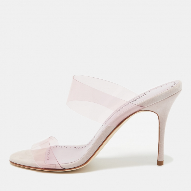 Pre Owned Manolo Blahnik Purple PVC Slide Sandals Size 38